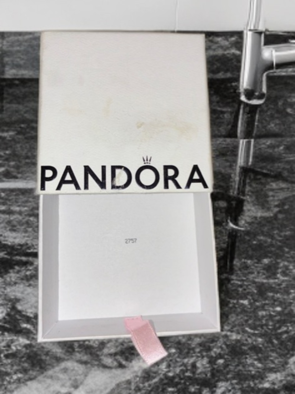 Pandora White Jewelry Box with Pink Pull Ribbon